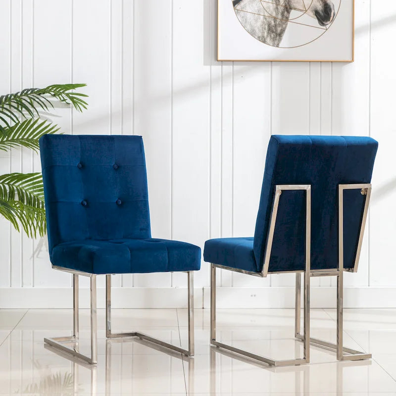 Lot de 2 chaises de salle à manger Home Beyond en velours, bleu marine