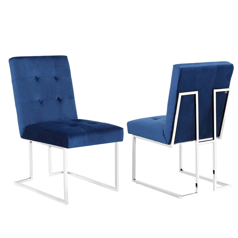 Lot de 2 chaises de salle à manger Home Beyond en velours, bleu marine