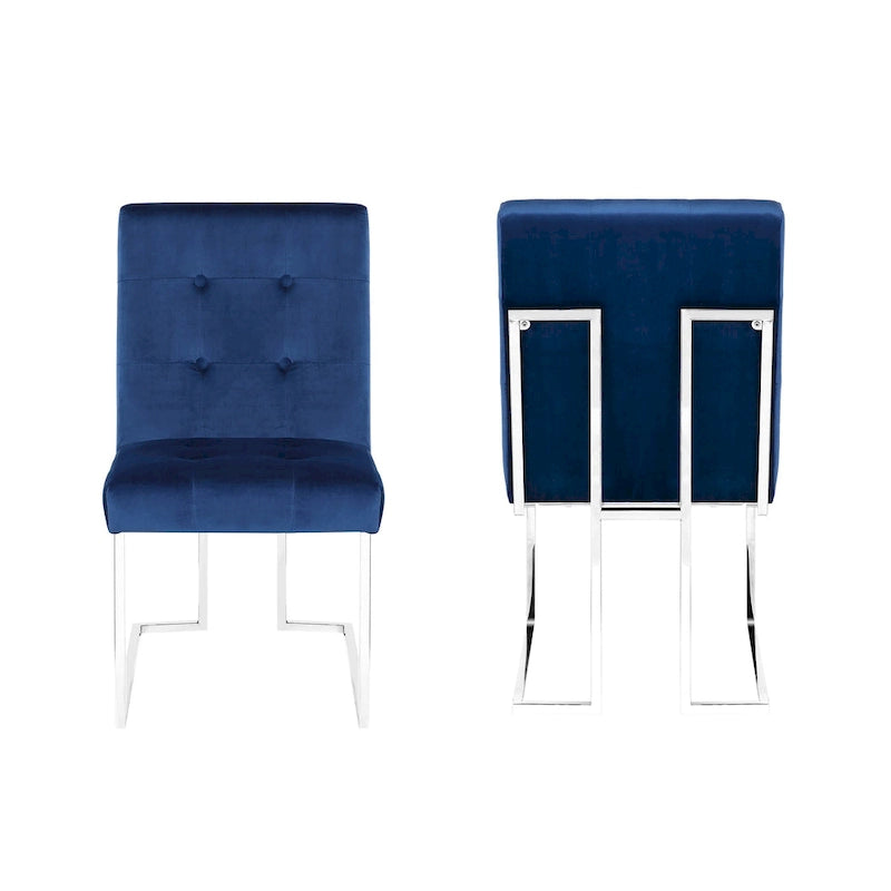 Lot de 2 chaises de salle à manger Home Beyond en velours, bleu marine