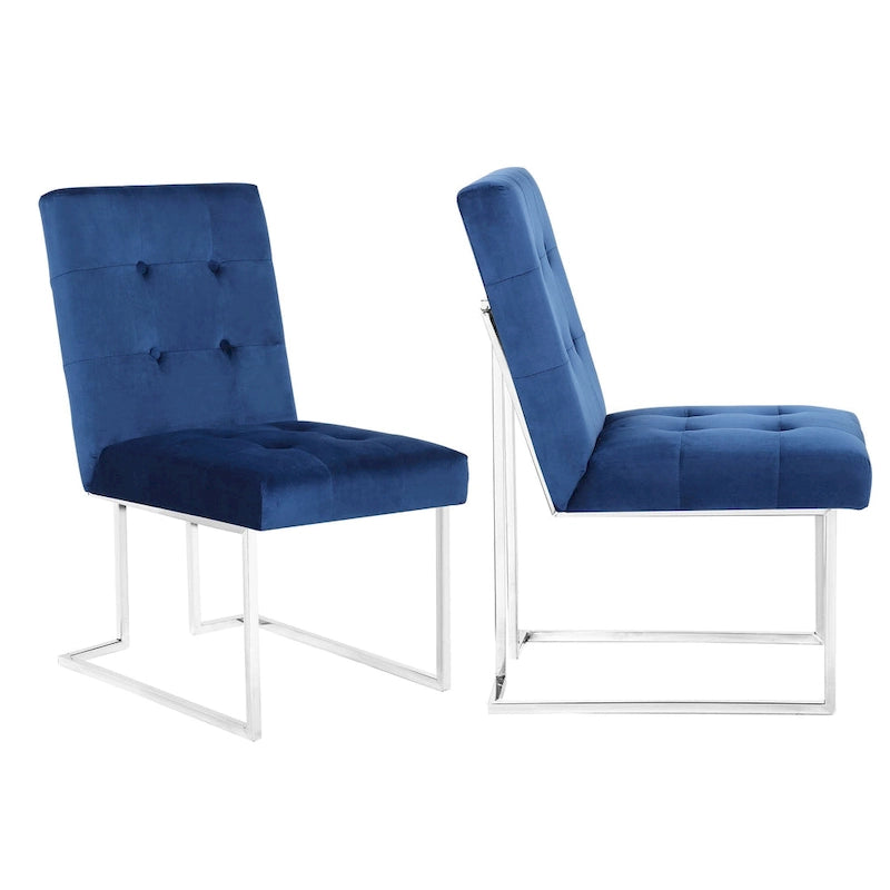 Lot de 2 chaises de salle à manger Home Beyond en velours, bleu marine