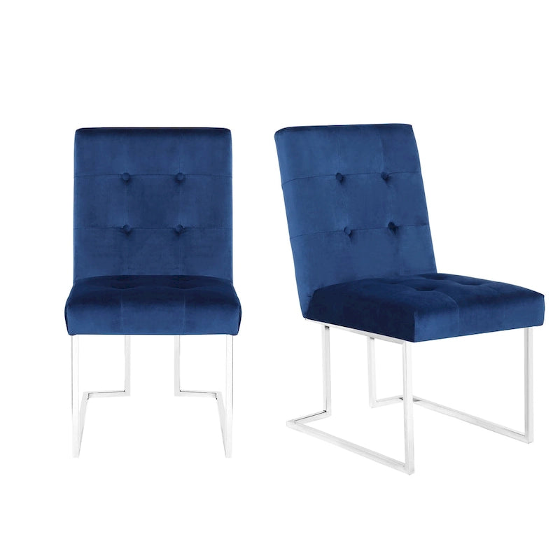 Lot de 2 chaises de salle à manger Home Beyond en velours, bleu marine