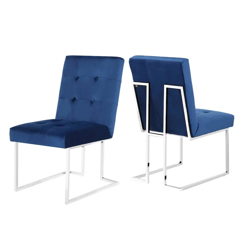 Lot de 2 chaises de salle à manger Home Beyond en velours, bleu marine