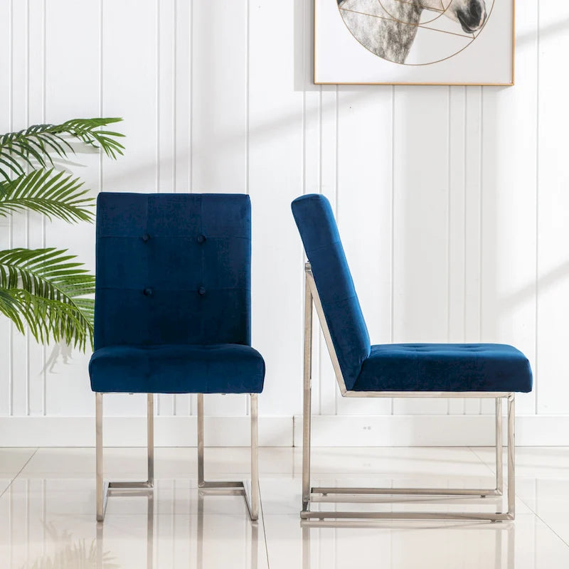Lot de 2 chaises de salle à manger Home Beyond en velours, bleu marine