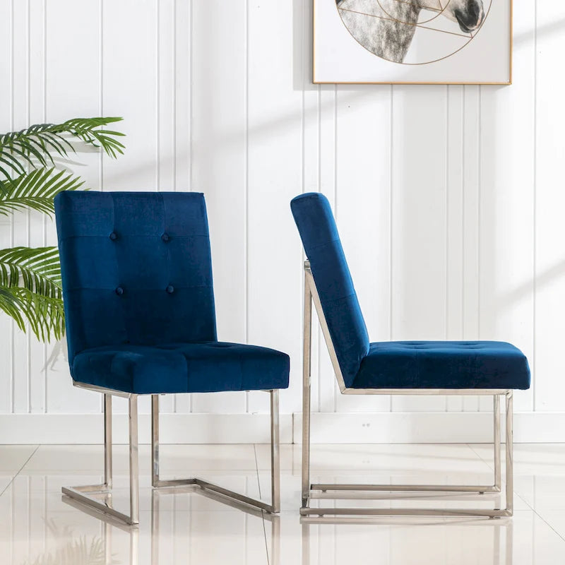 Lot de 2 chaises de salle à manger Home Beyond en velours, bleu marine