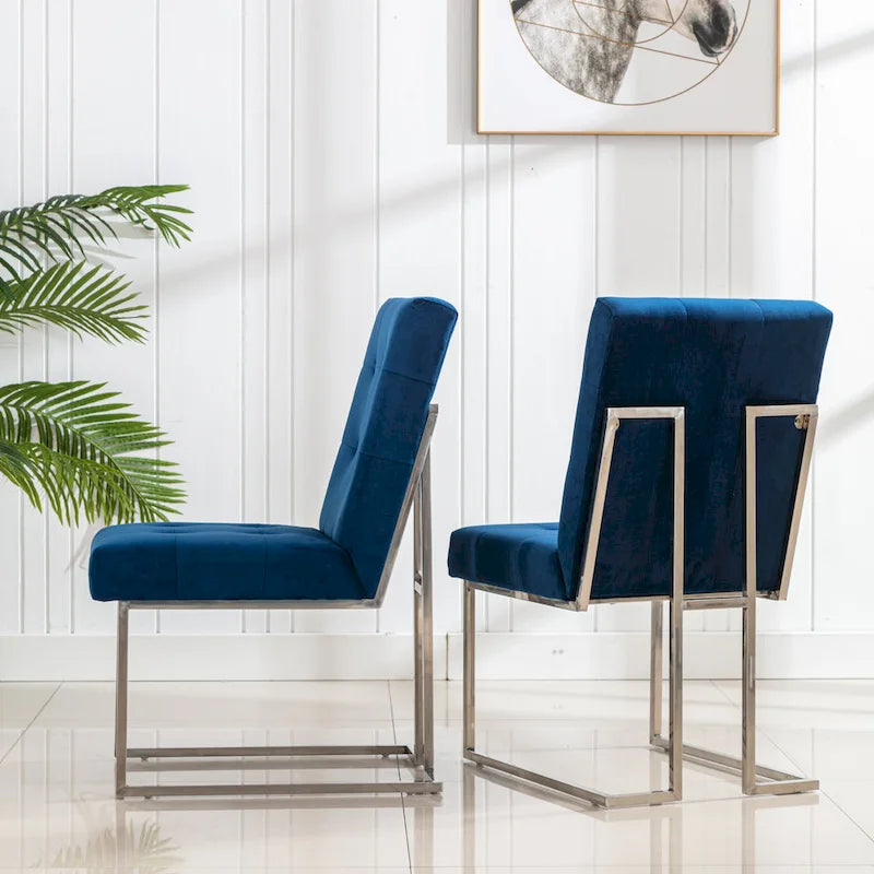 Lot de 2 chaises de salle à manger Home Beyond en velours, bleu marine