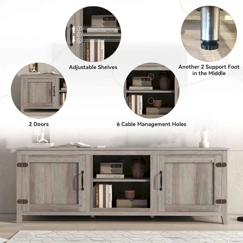 Meuble TV moderne avec portes pour téléviseurs de 55, 65, 70 et 75 pouces - M