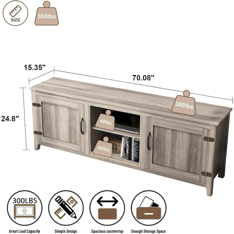 Meuble TV moderne avec portes pour téléviseurs de 55, 65, 70 et 75 pouces - M