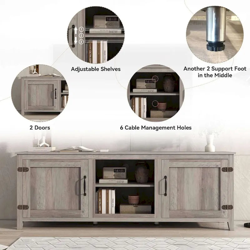 Meuble TV moderne avec portes pour téléviseurs de 55, 65, 70 et 75 pouces - M