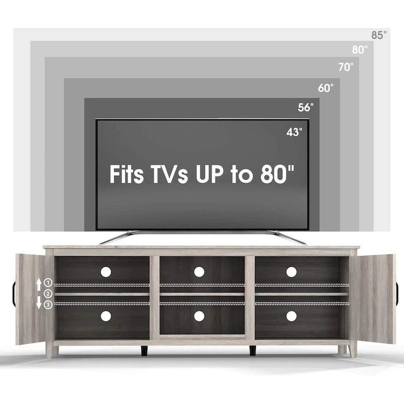 Meuble TV moderne avec portes pour téléviseurs de 55, 65, 70 et 75 pouces - M