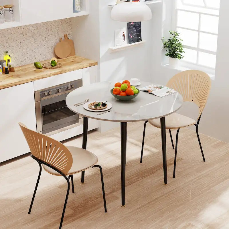Table de salle à manger ronde en marbre avec pieds coniques en métal - 31,5 L x 30 H