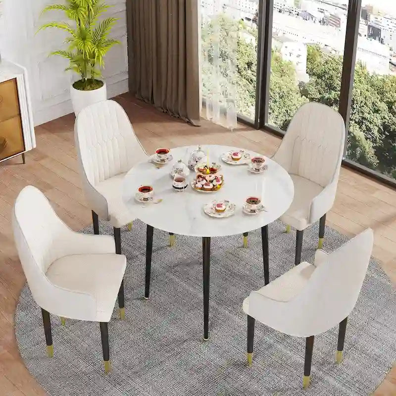 Table de salle à manger ronde en marbre avec pieds coniques en métal - 31,5 L x 30 H