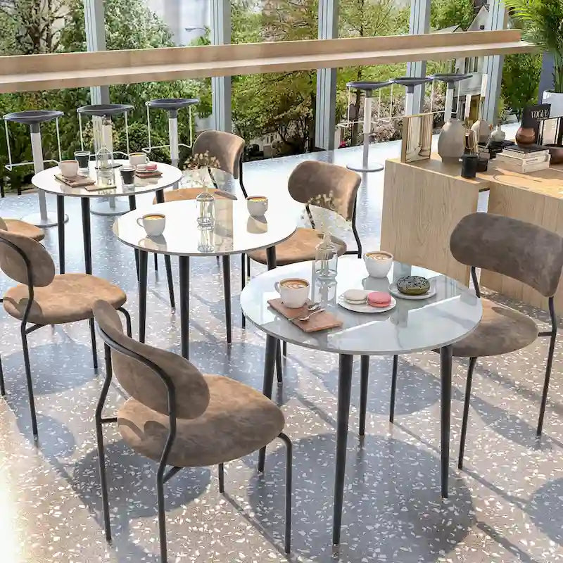 Table de salle à manger ronde en marbre avec pieds coniques en métal - 31,5 L x 30 H