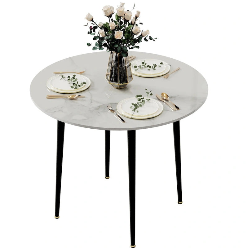 Table de salle à manger ronde en marbre avec pieds coniques en métal - 31,5 L x 30 H