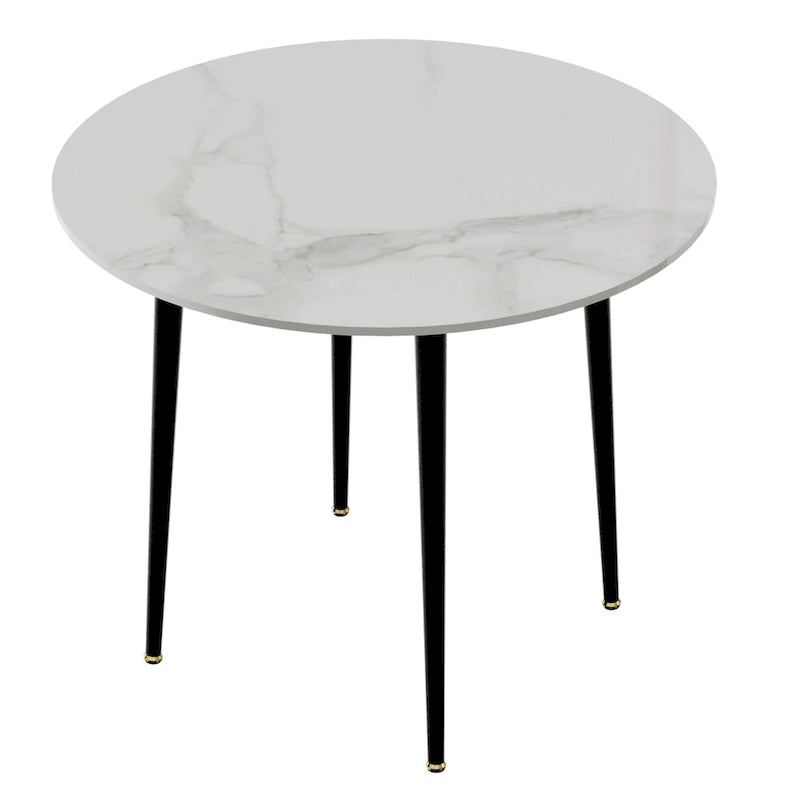Table de salle à manger ronde en marbre avec pieds coniques en métal - 31,5 L x 30 H