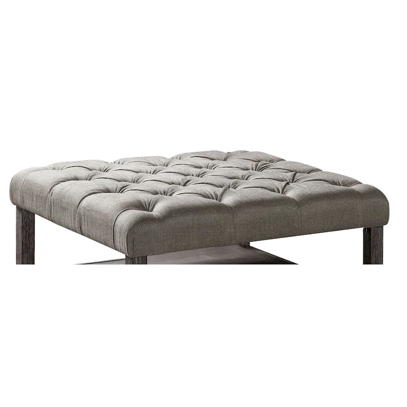 Pouf carré de cocktail Belbeck Farmhouse en tissu gris capitonné avec étagère ouverte par Furniture of America