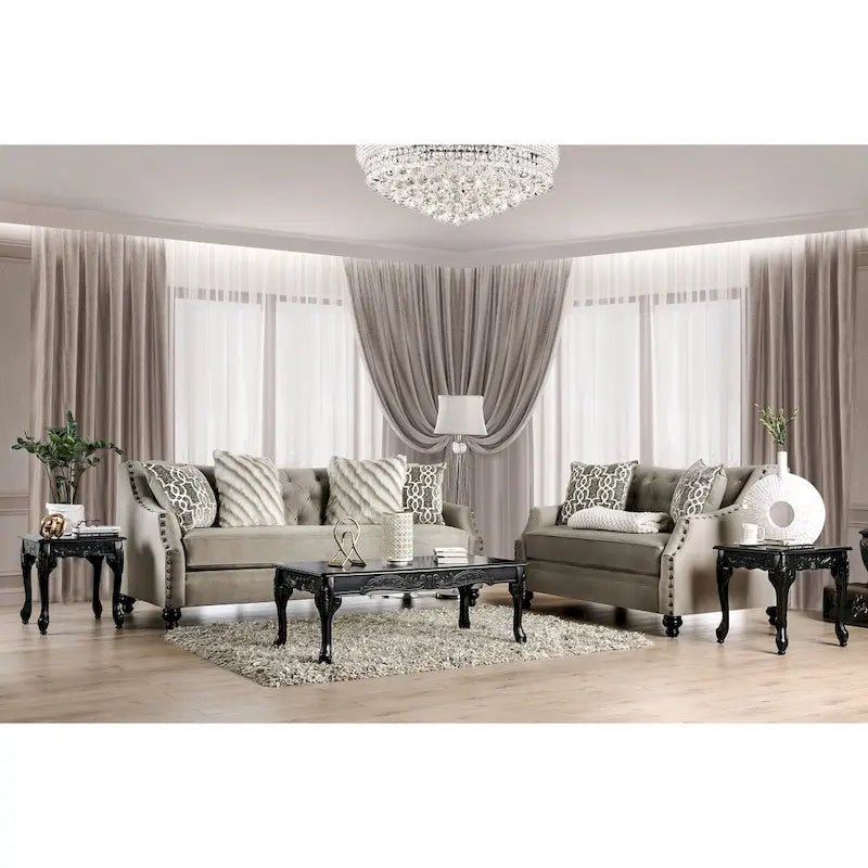 Canapé traditionnel en chenille marron capitonné avec clous décoratifs par Furniture of America