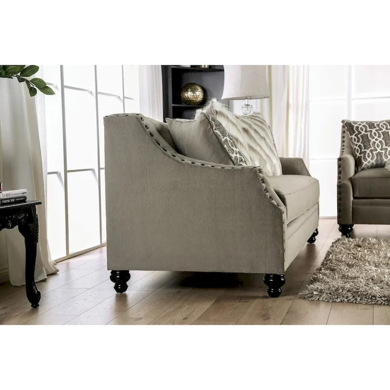 Canapé traditionnel en chenille marron capitonné avec clous décoratifs par Furniture of America