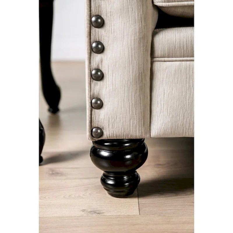 Canapé traditionnel en chenille marron capitonné avec clous décoratifs par Furniture of America