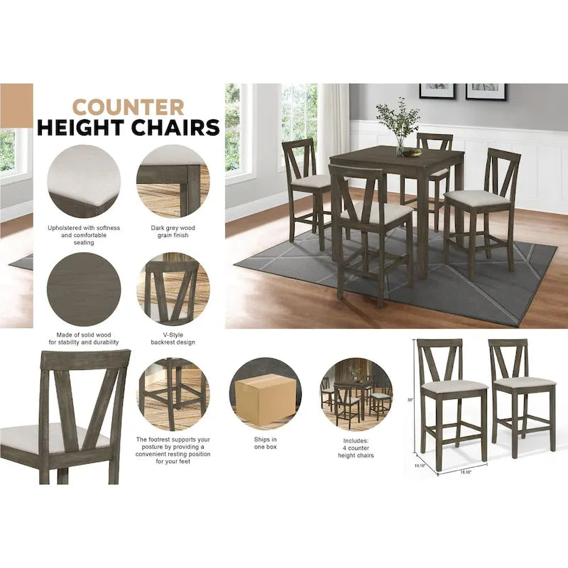 Ensemble de salle à manger 5 pièces carré simple et élégant CraftPorch de hauteur comptoir