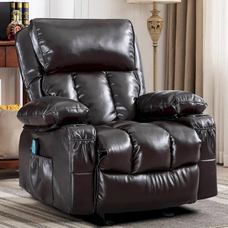 Fauteuil inclinable de massage en similicuir, fauteuil inclinable à bascule, fonction de chauffage
