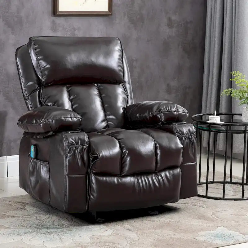 Fauteuil inclinable de massage en similicuir, fauteuil inclinable à bascule, fonction de chauffage