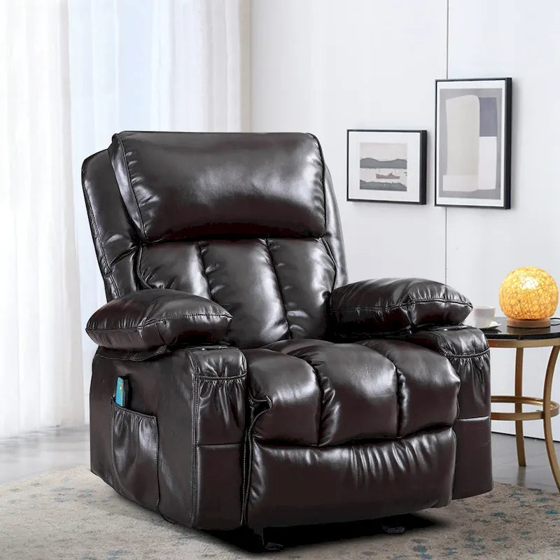 Fauteuil inclinable de massage en similicuir, fauteuil inclinable à bascule, fonction de chauffage