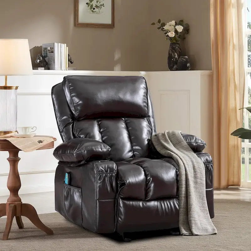 Fauteuil inclinable de massage en similicuir, fauteuil inclinable à bascule, fonction de chauffage
