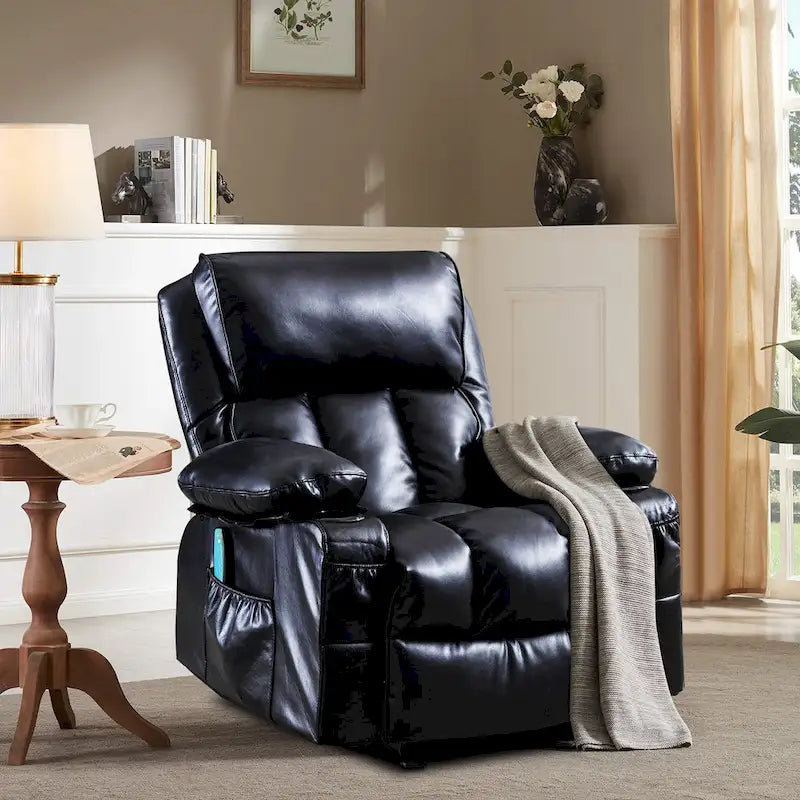 Fauteuil inclinable de massage en similicuir, fauteuil inclinable à bascule, fonction de chauffage