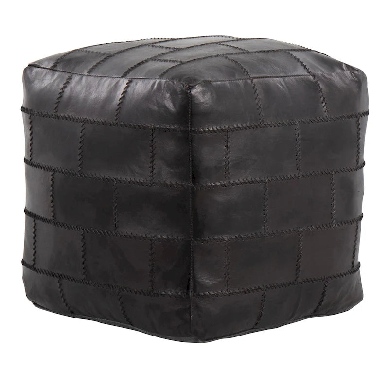 Pouf de rangement industriel en similicuir Najah Patchwork Carbon Loft