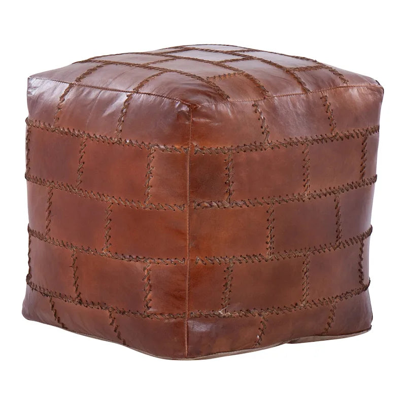 Pouf de rangement industriel en similicuir Najah Patchwork Carbon Loft