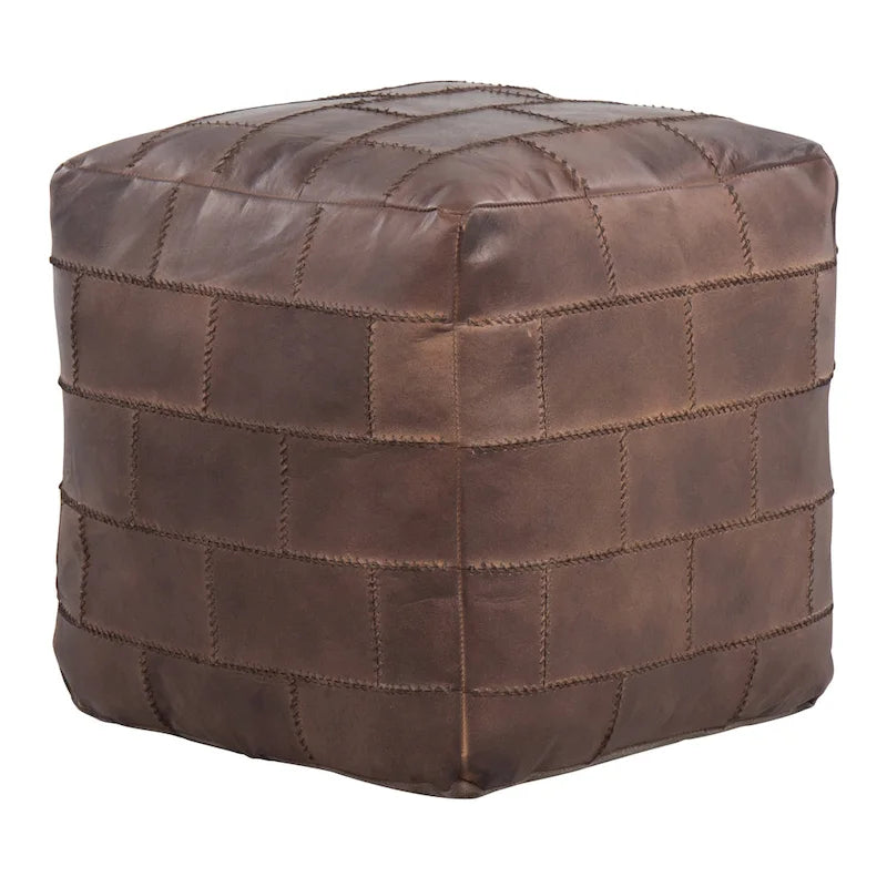 Pouf de rangement industriel en similicuir Najah Patchwork Carbon Loft