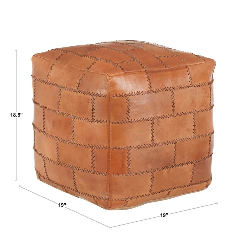 Pouf de rangement industriel en similicuir Najah Patchwork Carbon Loft