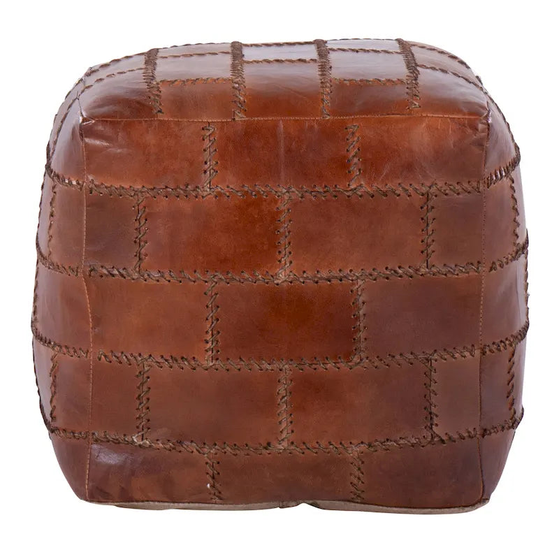 Pouf de rangement industriel en similicuir Najah Patchwork Carbon Loft