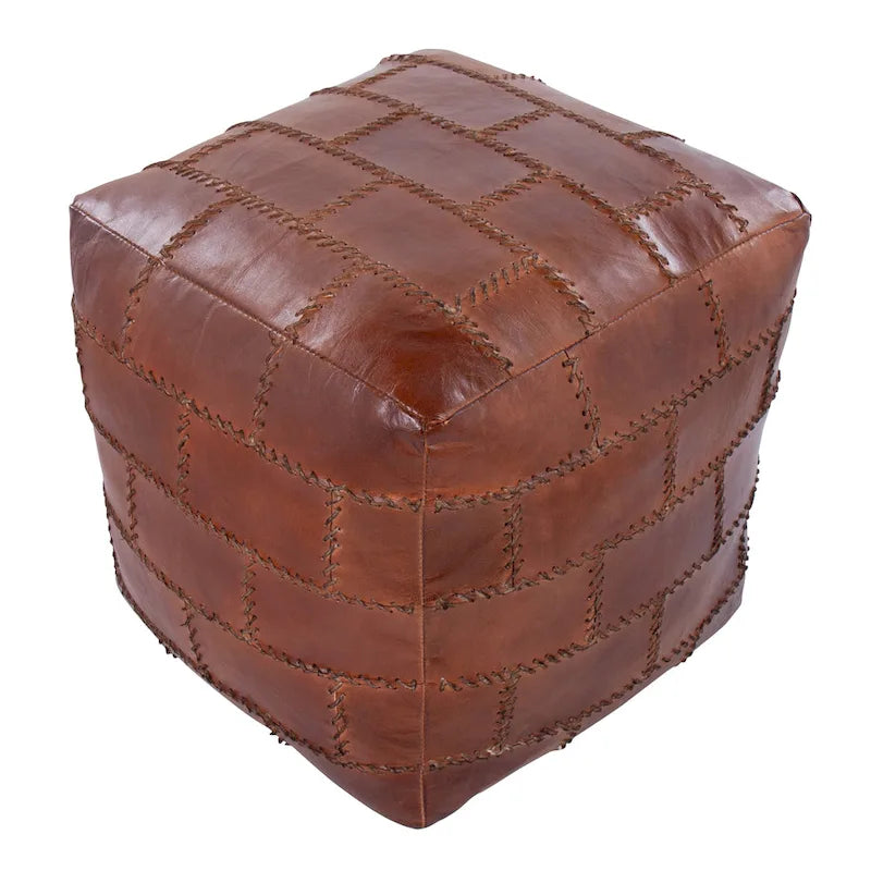 Pouf de rangement industriel en similicuir Najah Patchwork Carbon Loft