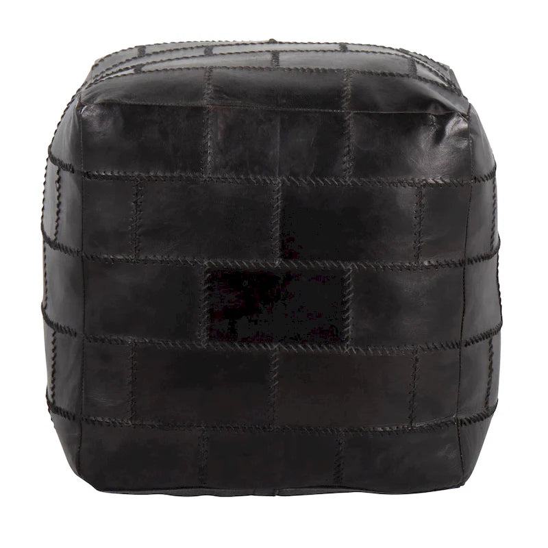 Pouf de rangement industriel en similicuir Najah Patchwork Carbon Loft
