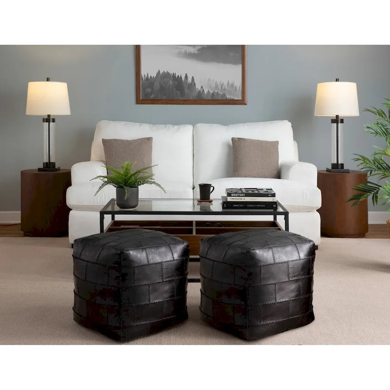 Pouf de rangement industriel en similicuir Najah Patchwork Carbon Loft