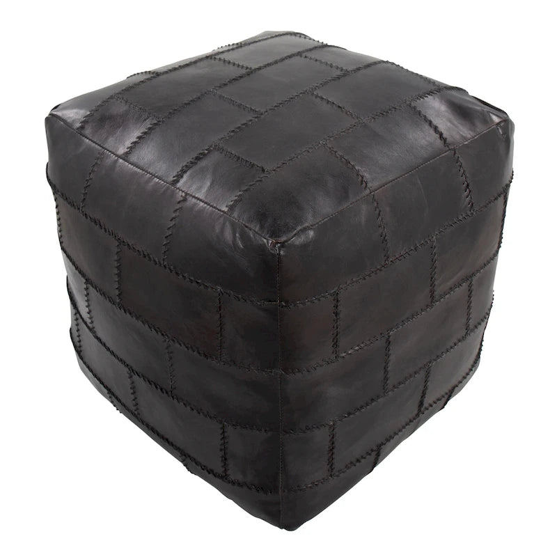 Pouf de rangement industriel en similicuir Najah Patchwork Carbon Loft