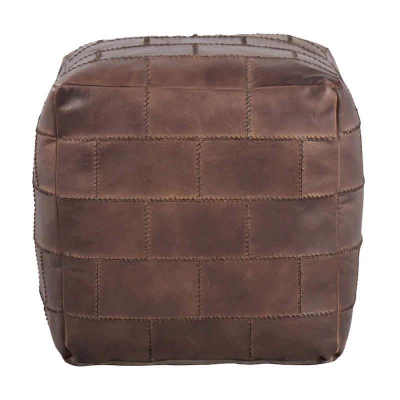 Pouf de rangement industriel en similicuir Najah Patchwork Carbon Loft