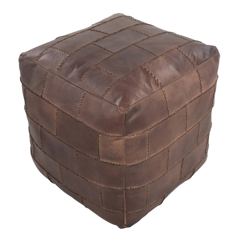 Pouf de rangement industriel en similicuir Najah Patchwork Carbon Loft