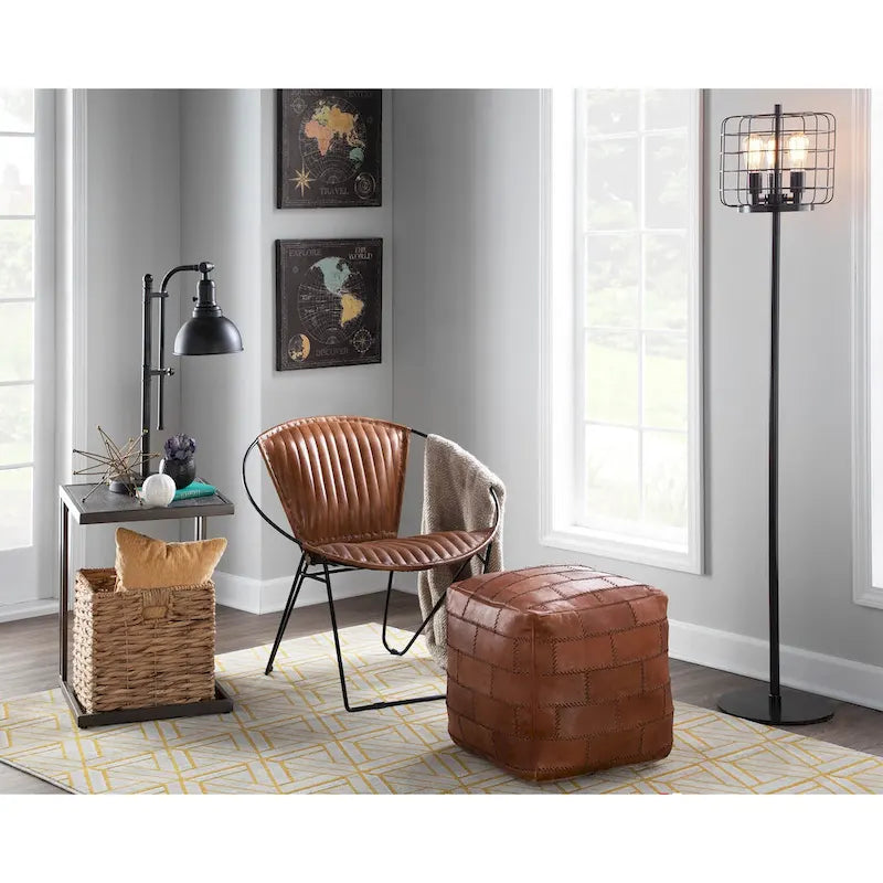 Pouf de rangement industriel en similicuir Najah Patchwork Carbon Loft