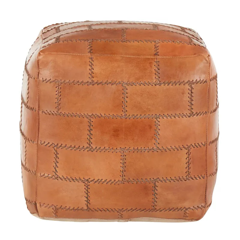 Pouf de rangement industriel en similicuir Najah Patchwork Carbon Loft