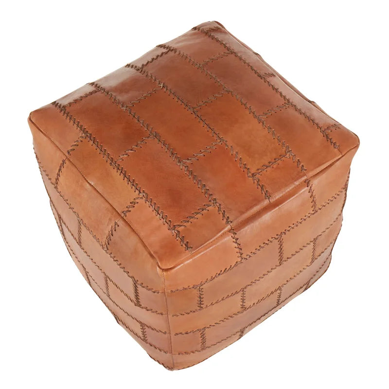 Pouf de rangement industriel en similicuir Najah Patchwork Carbon Loft