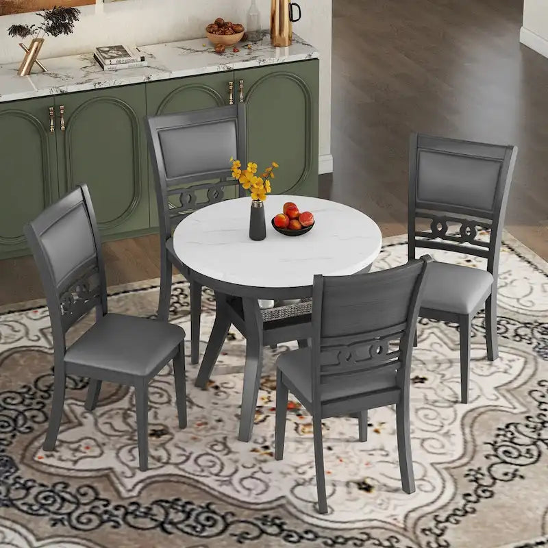 Ensemble de table à manger ronde de 5 pièces hauteur comptoir