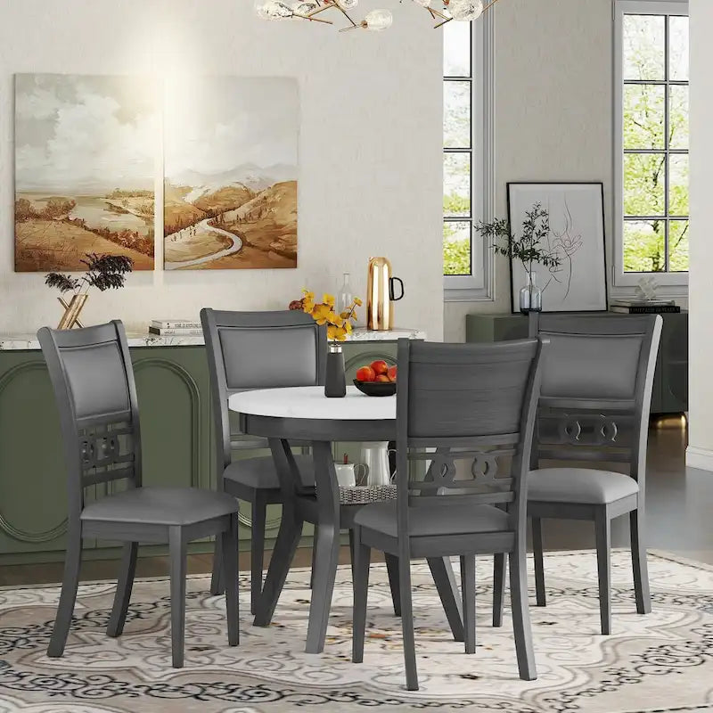 Ensemble de table à manger ronde de 5 pièces hauteur comptoir