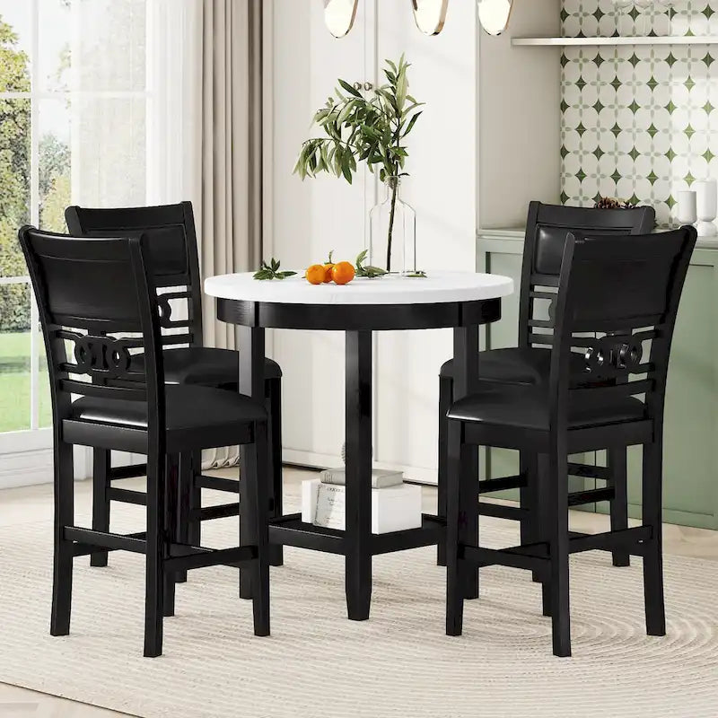 Ensemble de table à manger ronde de 5 pièces hauteur comptoir