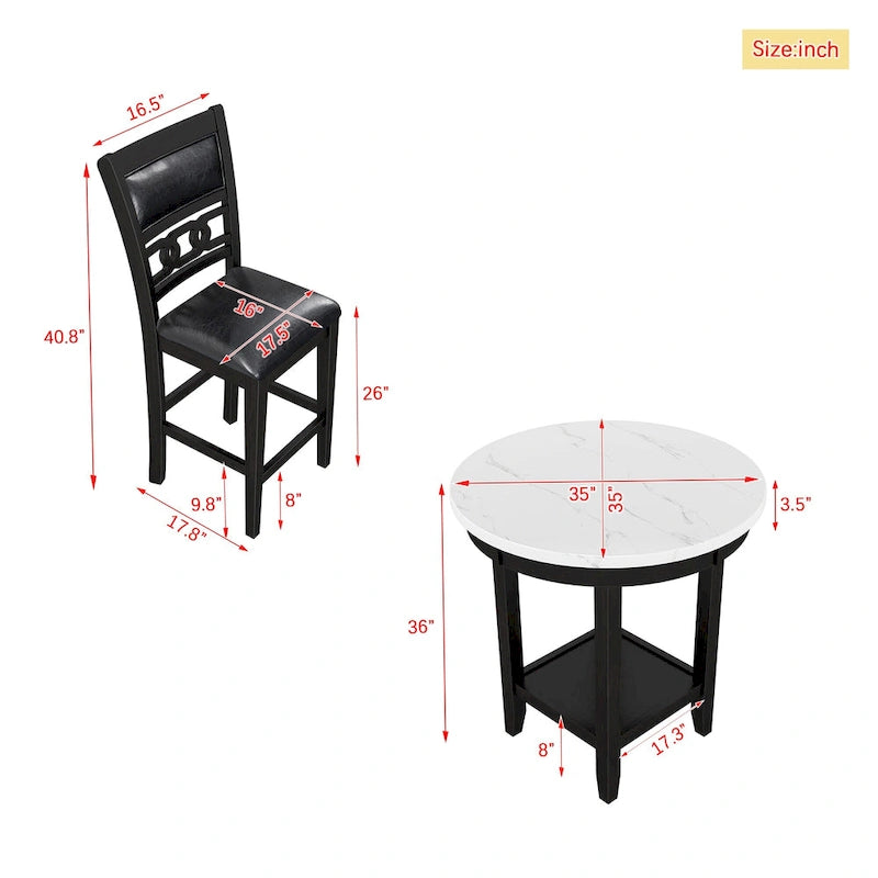 Ensemble de table à manger ronde de 5 pièces hauteur comptoir