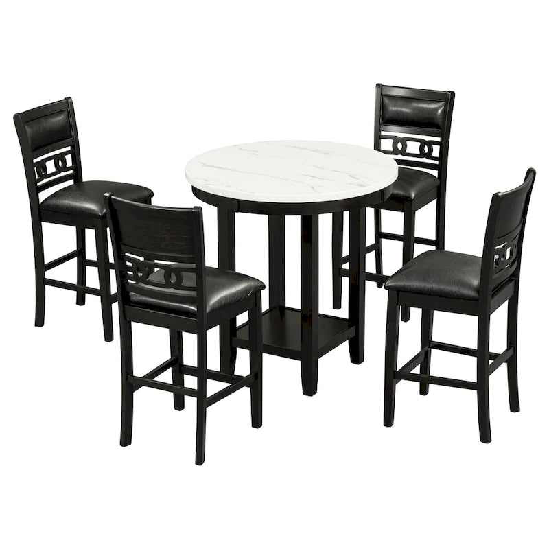 Ensemble de table à manger ronde de 5 pièces hauteur comptoir
