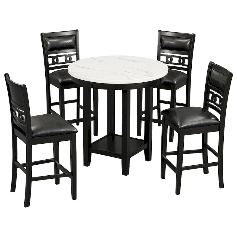 Ensemble de table à manger ronde de 5 pièces hauteur comptoir
