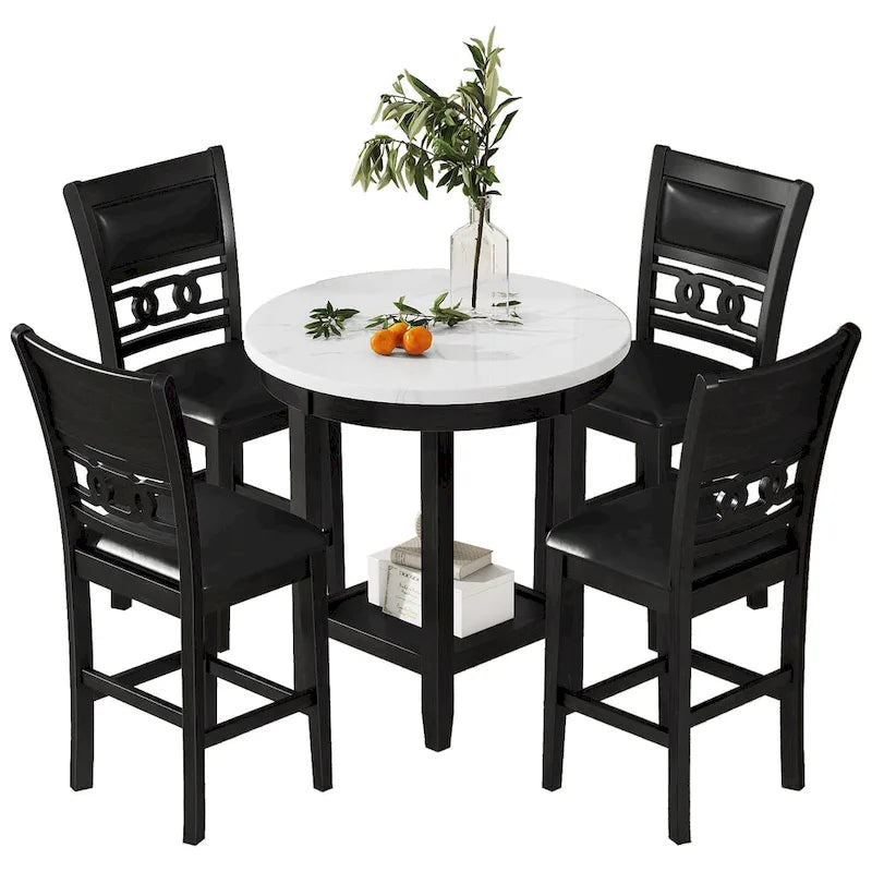 Ensemble de table à manger ronde de 5 pièces hauteur comptoir
