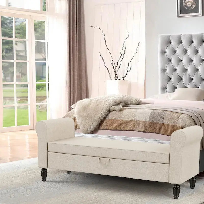 Banc de rangement ottoman Andeworld avec accoudoirs rembourrés, banc de bout de lit